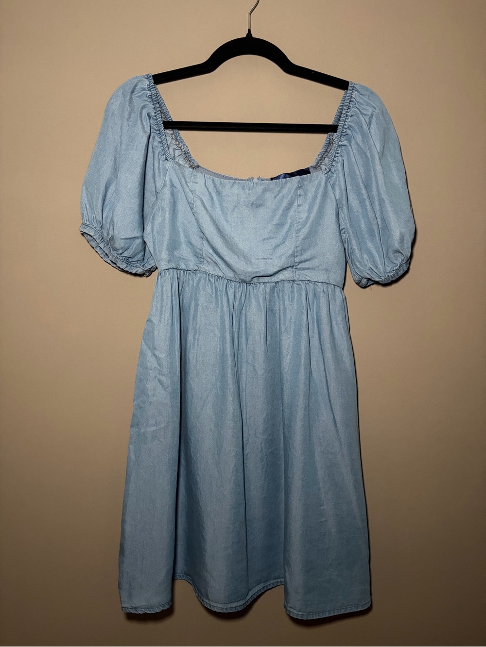 Blue Rain Light Blue Chambray Mini Dress XS Puff Sleeve Cottagecore Y2K Barbie